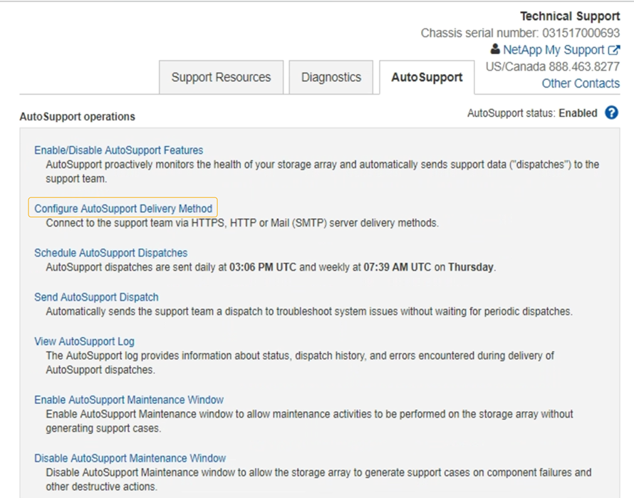 AutoSupport SANtricity AutoSupport Operationen