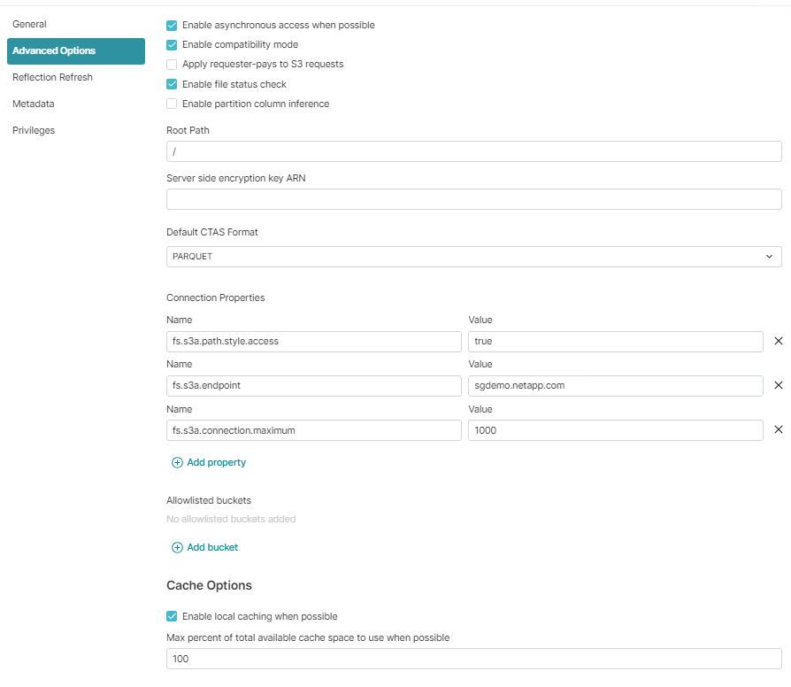 New Source – Erweiterte Optionen