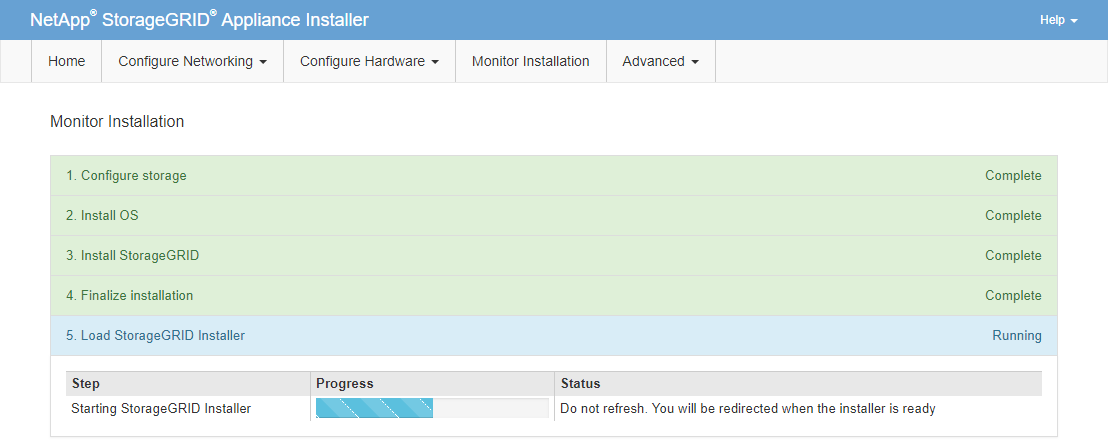 Screenshot der 5. Phase für die Neuinstallation des primären Admin-Node