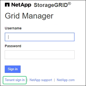 Link für die Anmeldung eines Mandanten auf der Anmeldeseite des Grid Manager