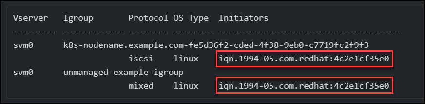 Image der LUNS, die iqn und Cluster-iqn zugeordnet sind.