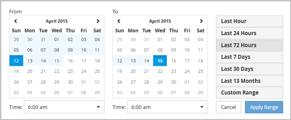 Una captura de pantalla de la interfaz de usuario que muestra el panel Rango de tiempo.