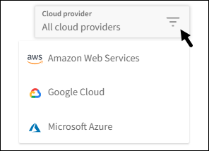 Una captura de pantalla del menú desplegable de proveedor de cloud en el que puede seleccionar a su proveedor de cloud para obtener documentación específica sobre este.