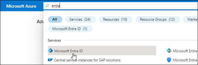 Captura de pantalla que muestra el servicio Active Directory en Microsoft Azure.
