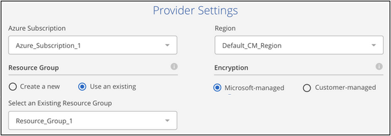 Una captura de pantalla que muestra los detalles del proveedor de cloud al realizar backups de volúmenes de un clúster en las instalaciones a un almacenamiento de Azure Blob.