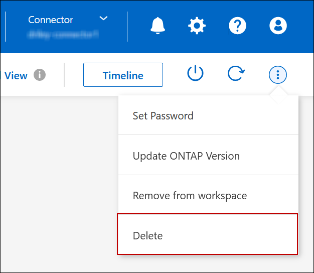 Captura de pantalla que muestra el menú disponible en el entorno de trabajo que contiene la acción Eliminar.