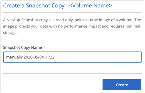 Captura de pantalla de la selección de la copia snapshot a restaurar un volumen nuevo