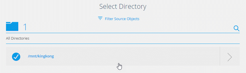 Captura de pantalla que muestra la opción de seleccionar un directorio de nivel superior, examinar y seleccionar la opción Filtrar objetos de origen.