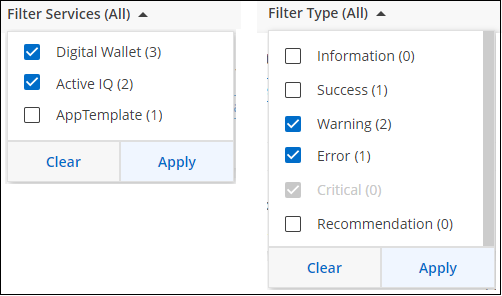 Una captura de pantalla que muestra los dos tipos de filtros disponibles en el Centro de notificaciones.