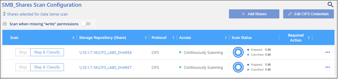 Una captura de pantalla que muestra el switch que puedes utilizar para que la clasificación de BlueXP analice tus archivos aunque no tenga los permisos correctos para revertir la hora del último acceso a la marca de tiempo original.