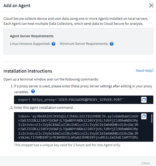 Instalar agente con nota de proxy