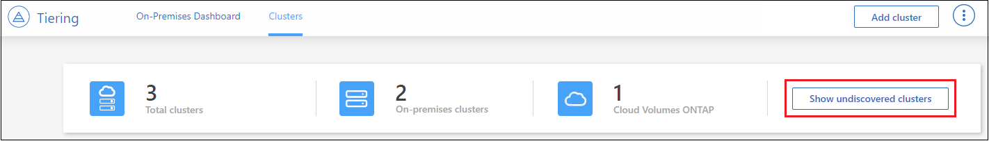 Una captura de pantalla que muestra el botón Mostrar clústeres no descubiertos en el Panel de niveles.