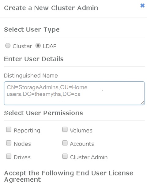 administrador del nuevo clúster de element