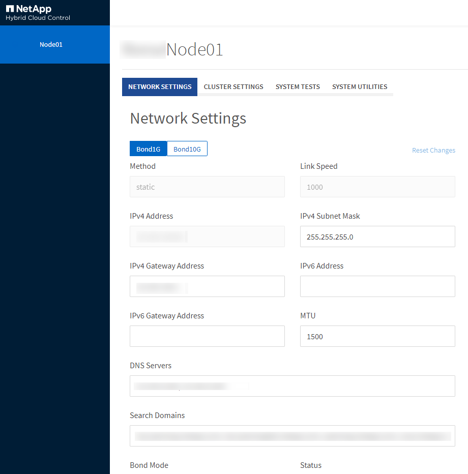 Por página de configuración de red de la interfaz de usuario del nodo