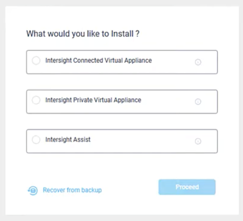 Captura de pantalla de las opciones de implementación de Intersight