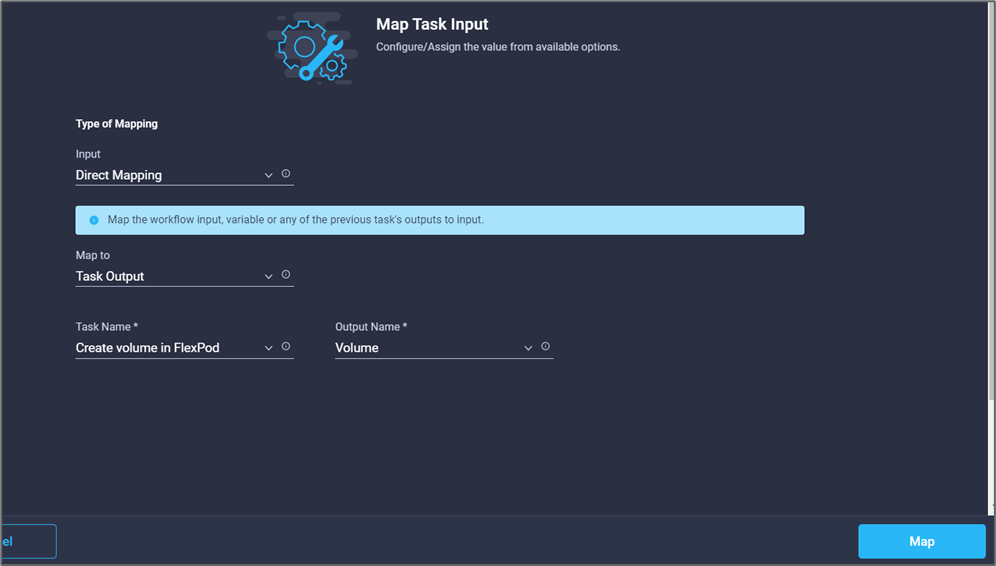 Captura de pantalla que muestra cómo proporcionar la salida de una tarea anterior como entrada para una tarea nueva.