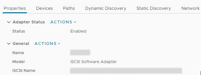 Muestra la cadena IQN del adaptador iSCSI.