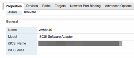 Muestra la cadena IQN del adaptador iSCSI.