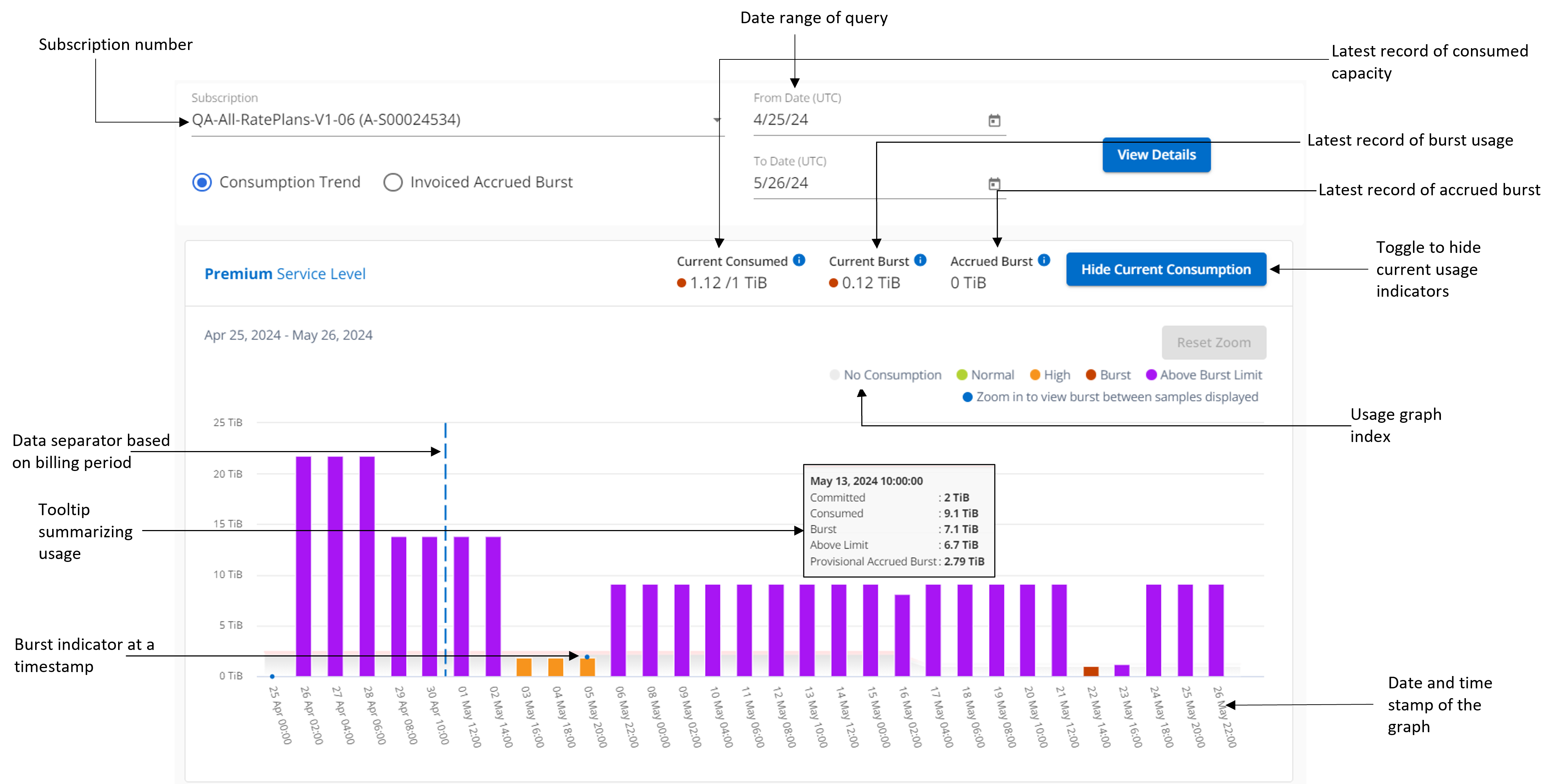 Pestaña Tendencia de Consumo con detalles