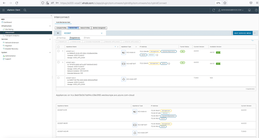 Captura de pantalla del proceso completado en la página de Interconexión del cliente vSphere.