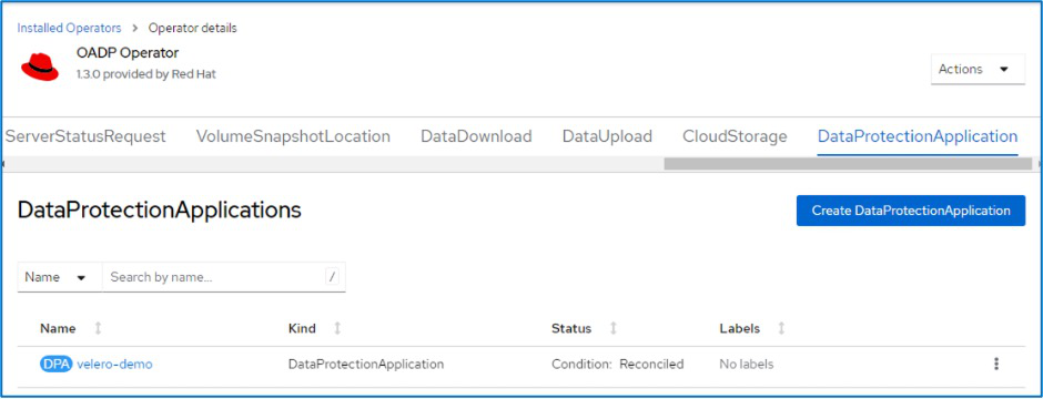 Se crea el objeto DataProtectionApplication