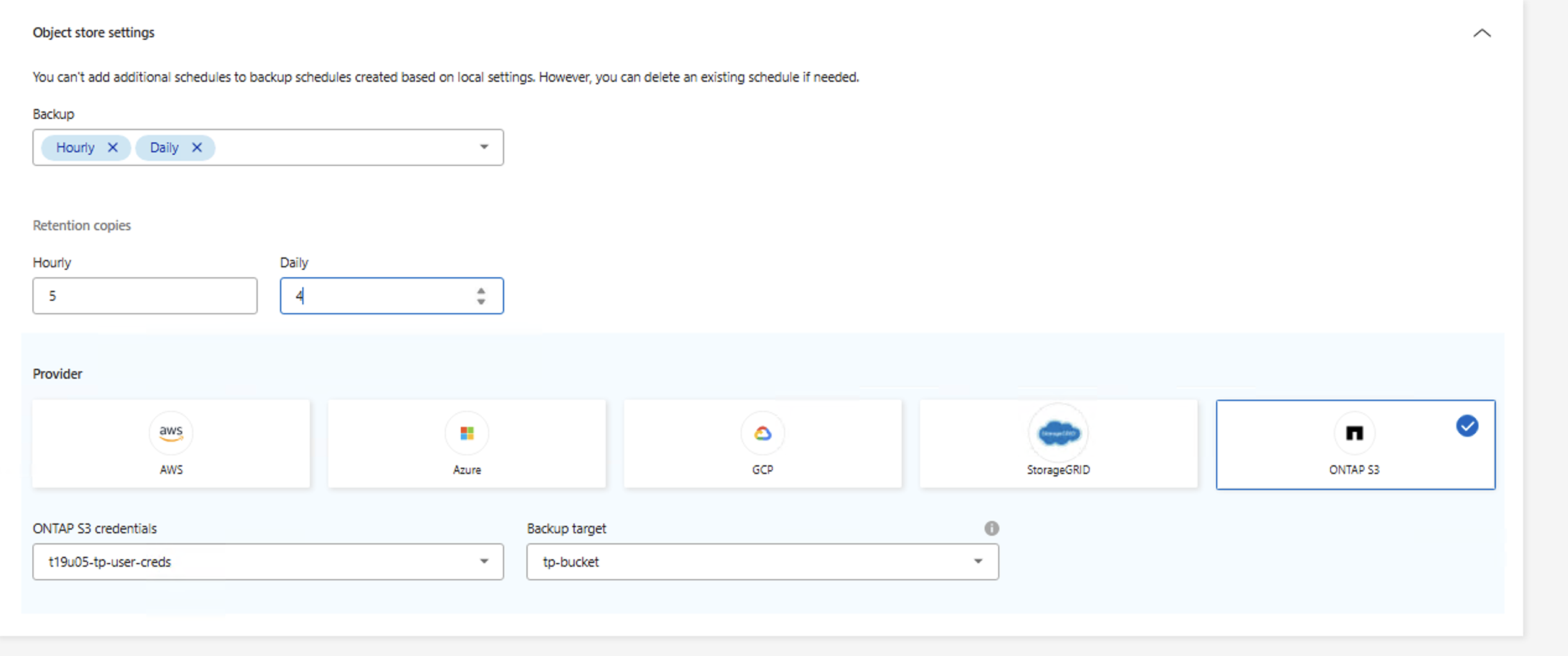 Configuración del almacén de objetos para la copia de seguridad