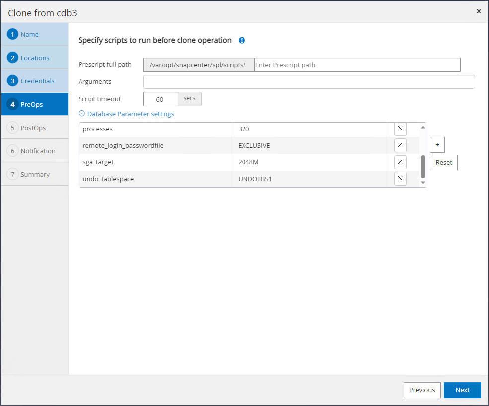 Captura de pantalla que muestra la configuración de SnapCenter .