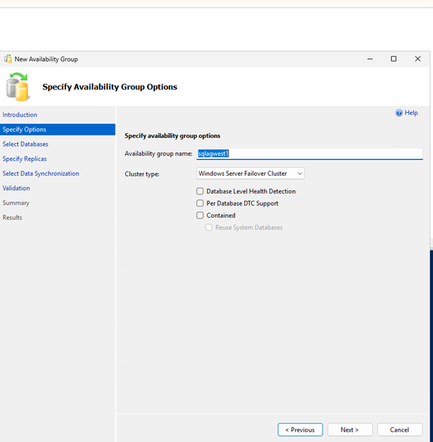 Asistente para crear grupos de disponibilidad