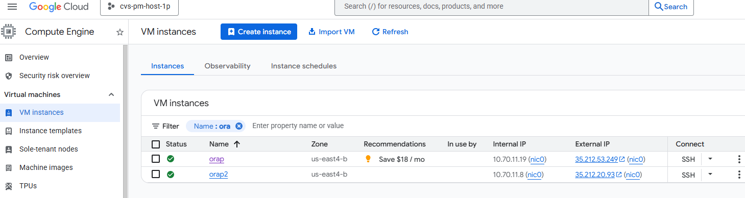 Esta imagen muestra capturas de pantalla para la restauración de backup de la bóveda de GCNV en una implementación de Oracle en Google Cloud con NFS.