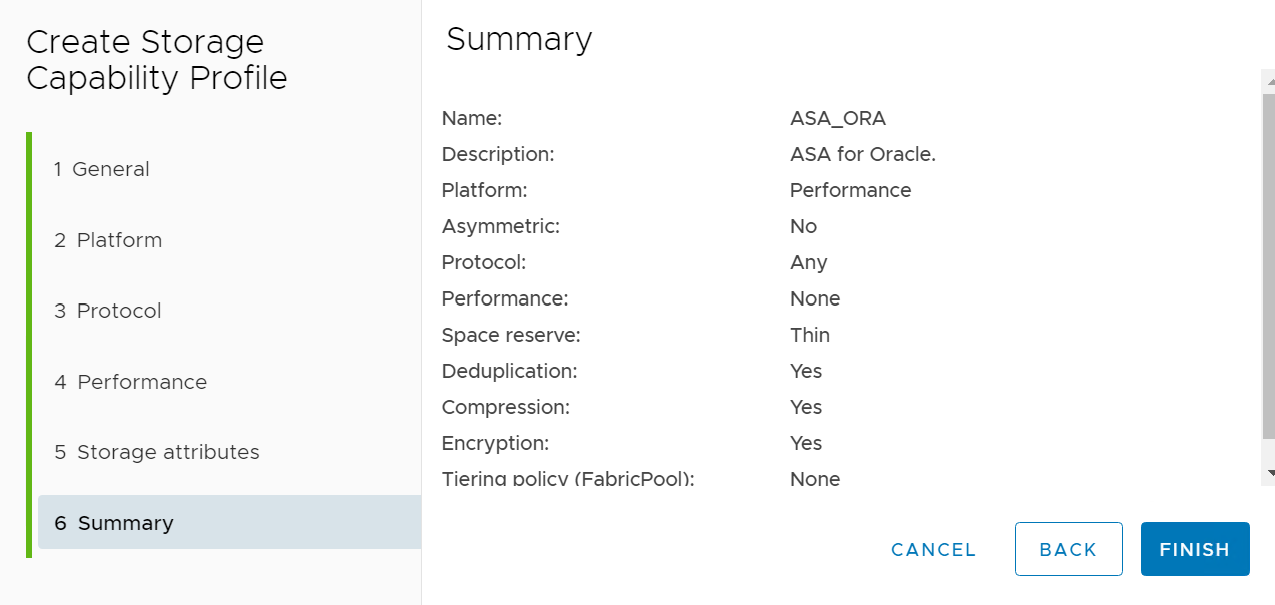 Captura de pantalla que muestra una configuración de perfil de capacidad de almacenamiento personalizada.