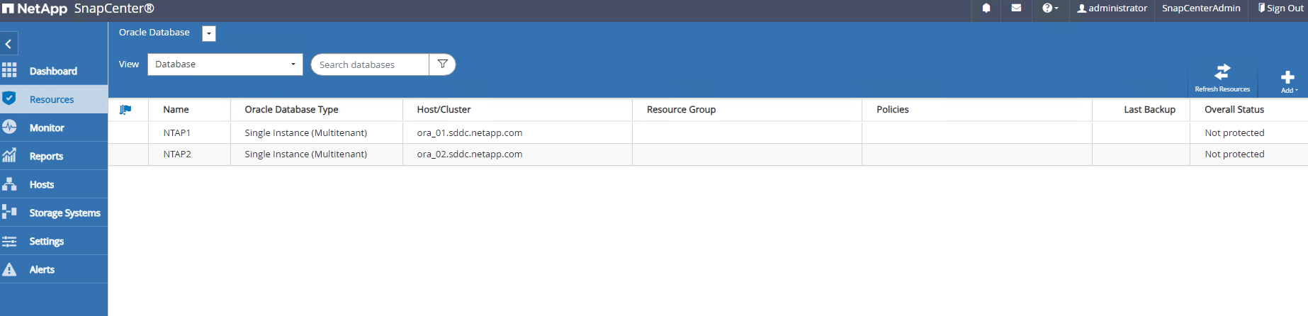 Captura de pantalla que muestra la configuración de SnapCenter .