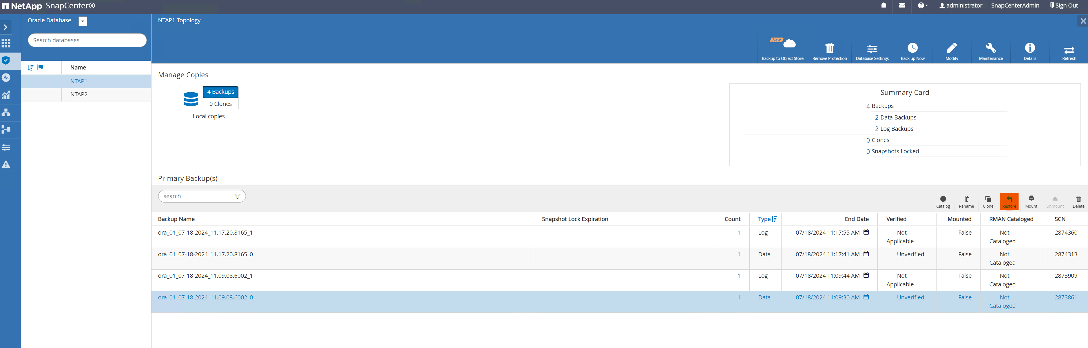 Captura de pantalla que muestra la configuración de SnapCenter .