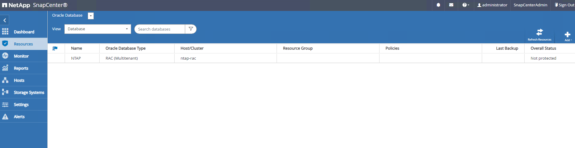 Captura de pantalla que muestra la configuración de SnapCenter .
