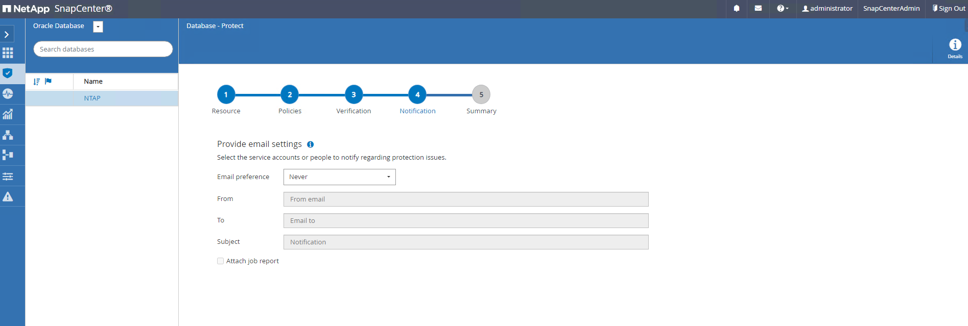 Captura de pantalla que muestra la configuración de SnapCenter .