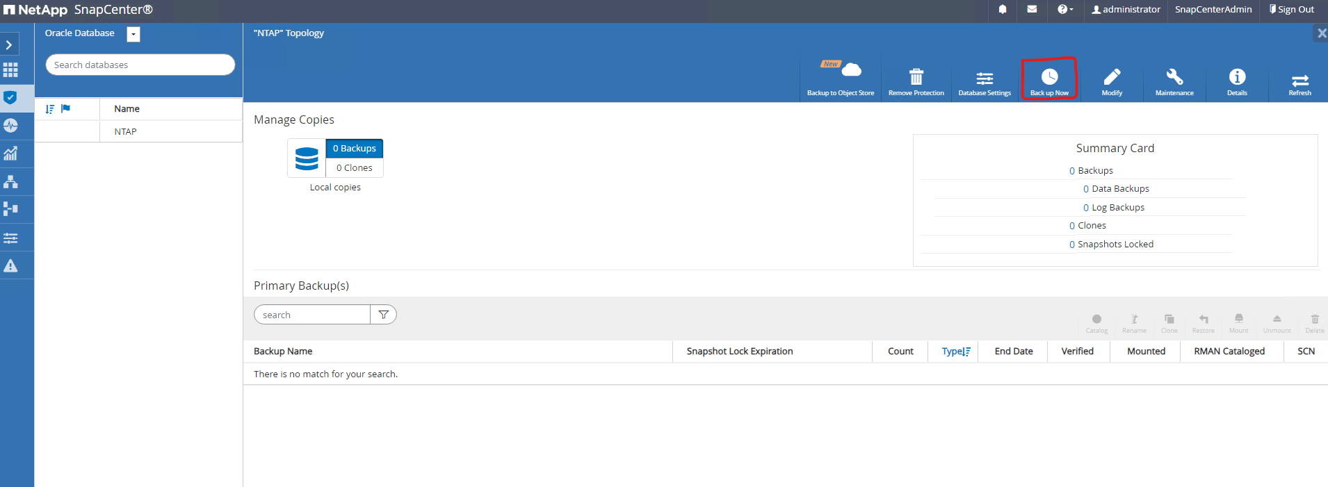 Captura de pantalla que muestra la configuración de SnapCenter .