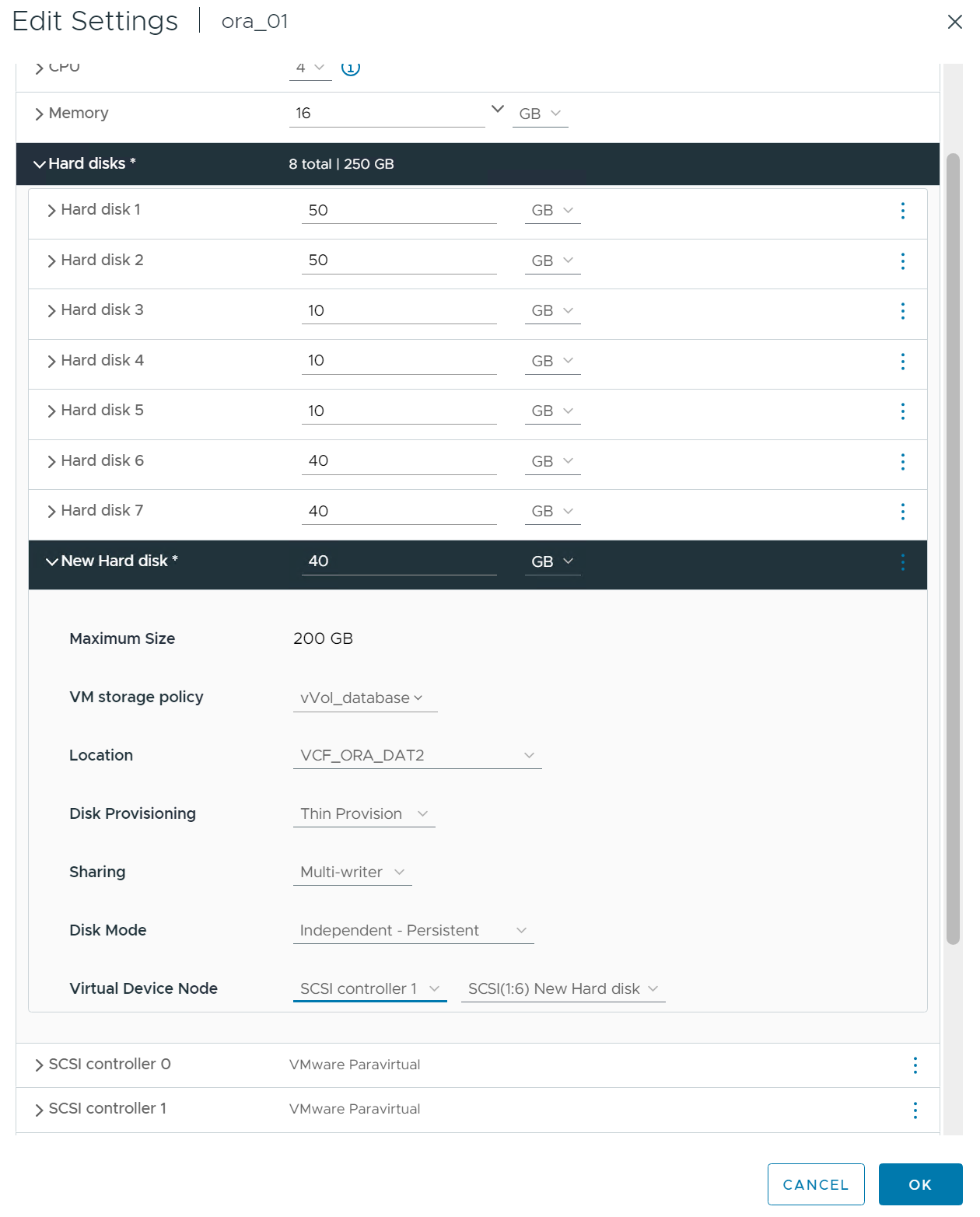 Captura de pantalla que muestra una configuración de almacenamiento de VM.