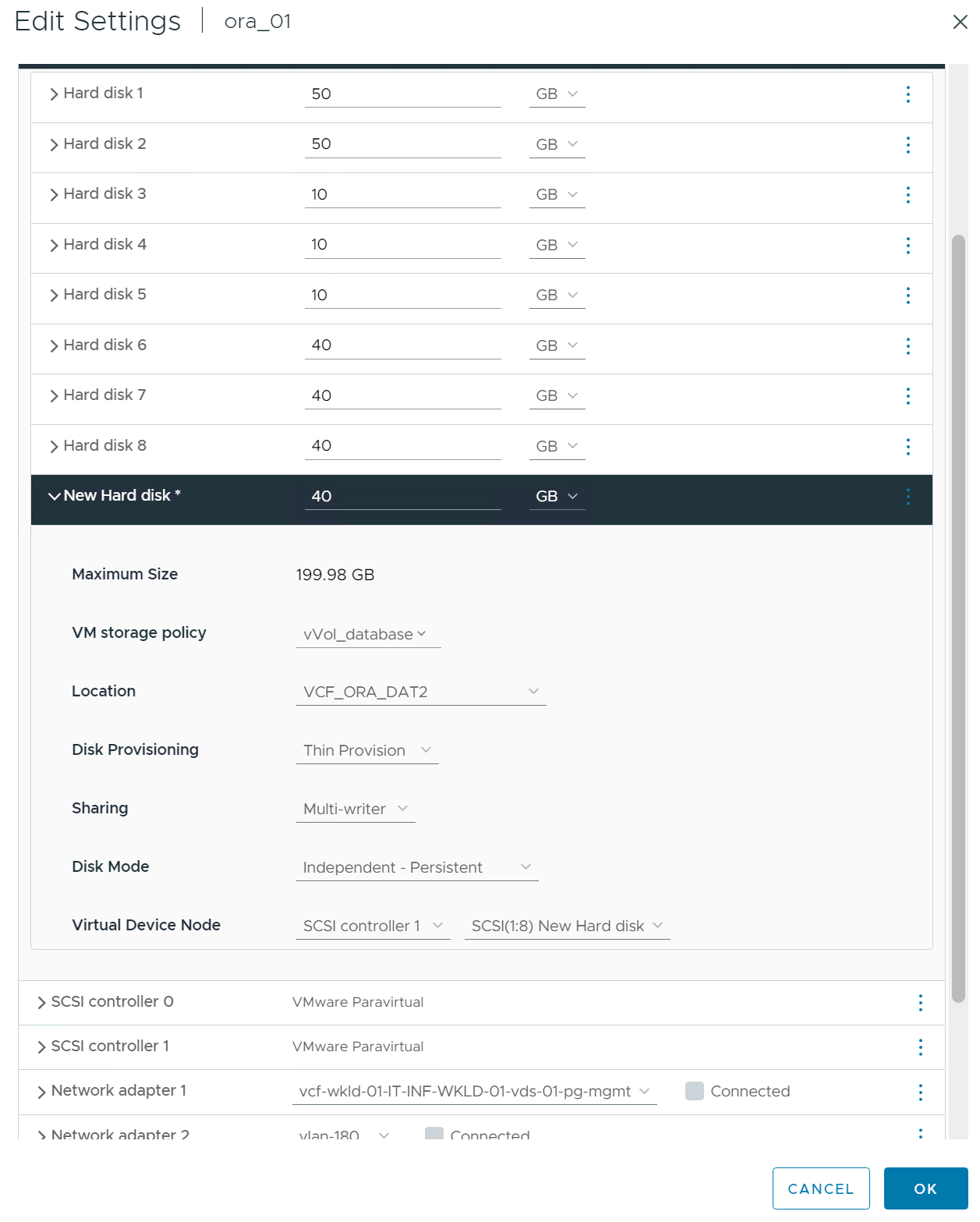 Captura de pantalla que muestra una configuración de almacenamiento de VM.