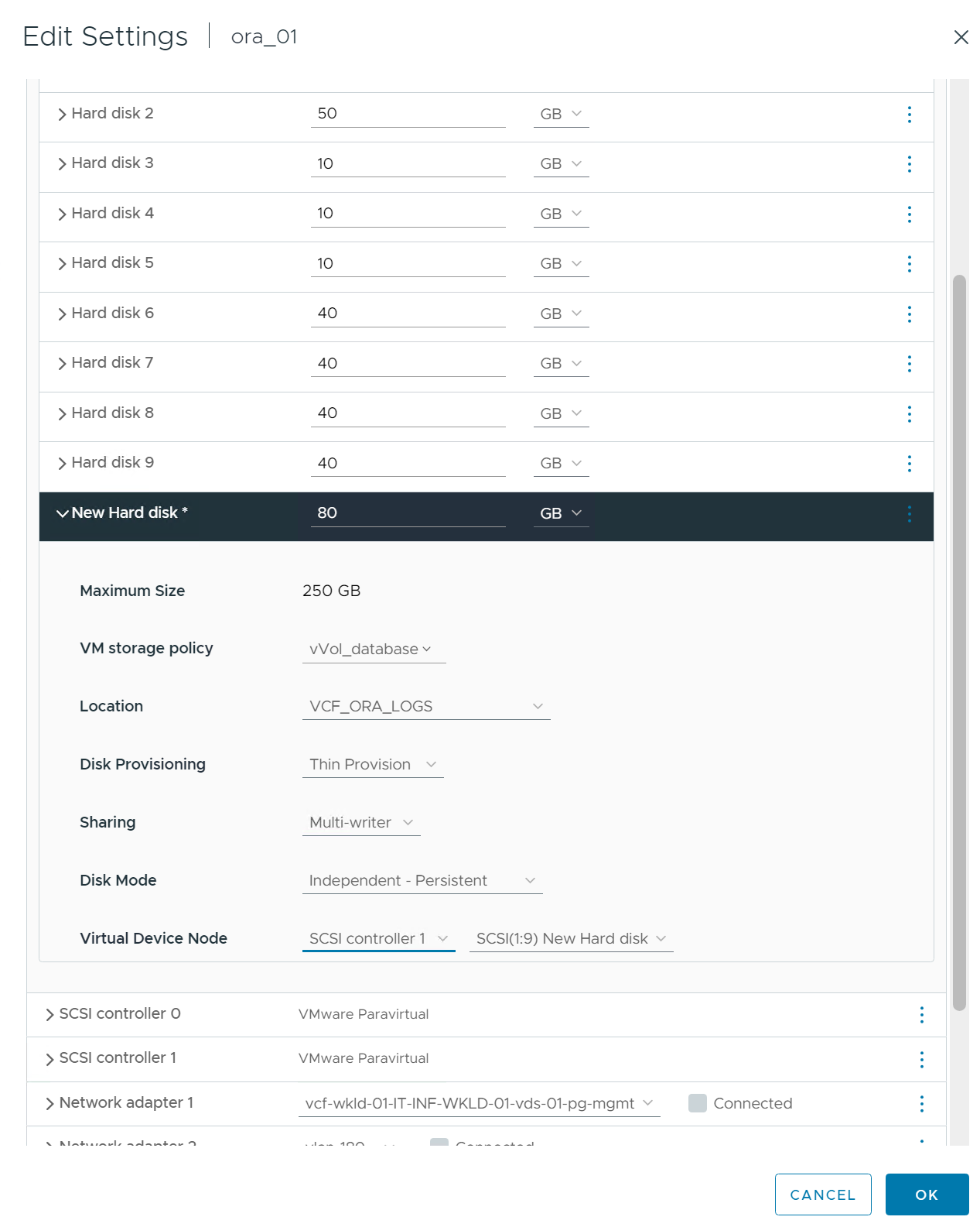 Captura de pantalla que muestra una configuración de almacenamiento de VM.