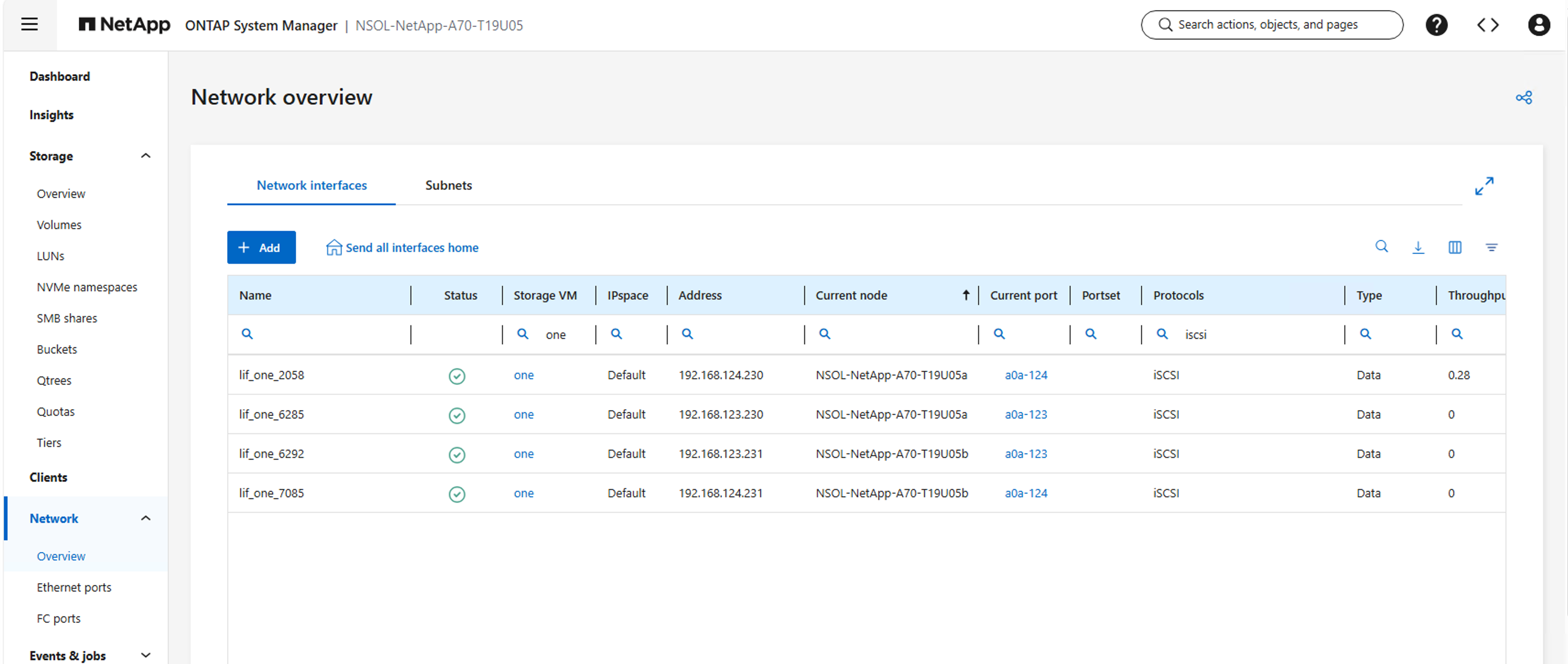 detalles de la interfaz iscsi