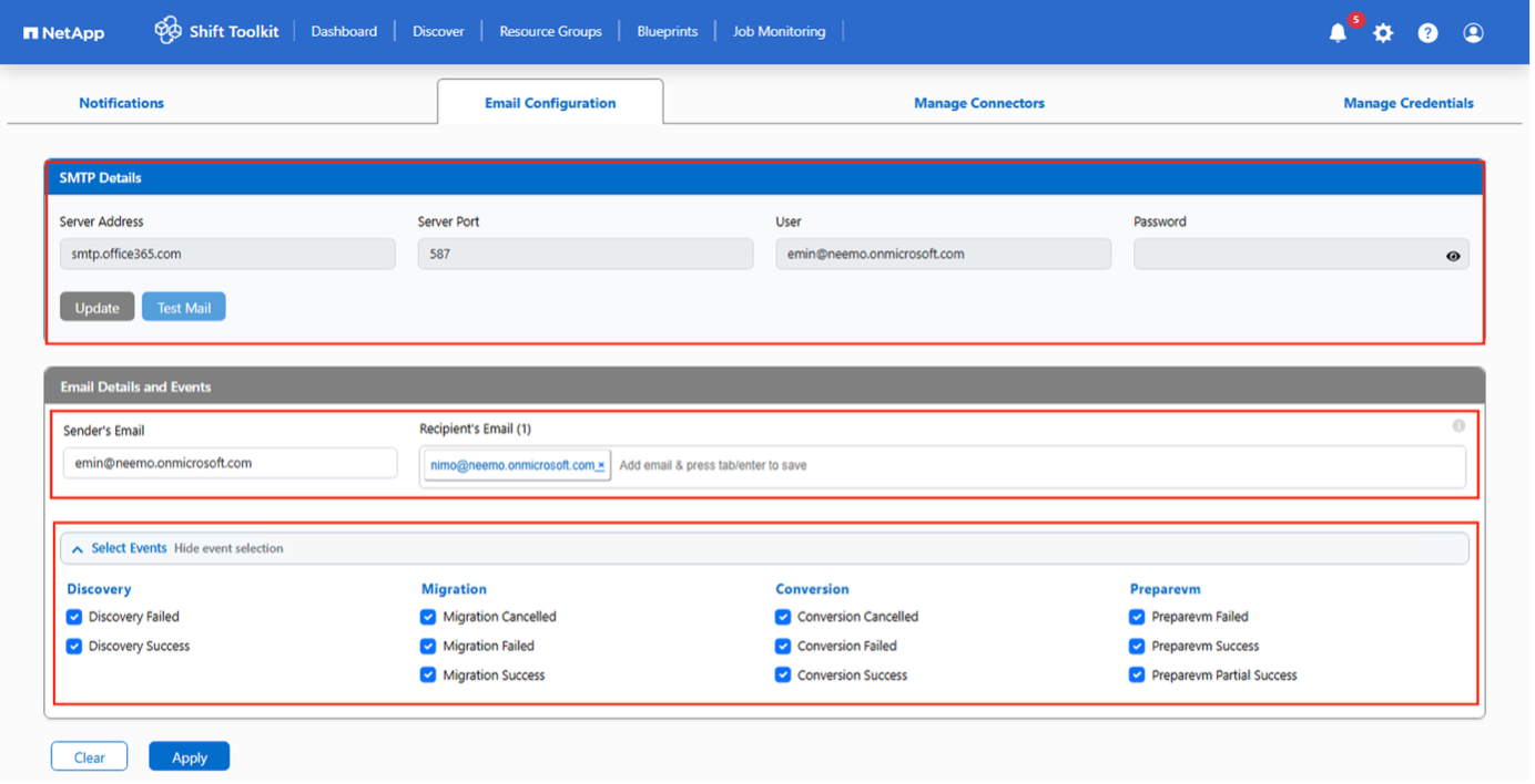 Configuración de notificaciones por correo electrónico