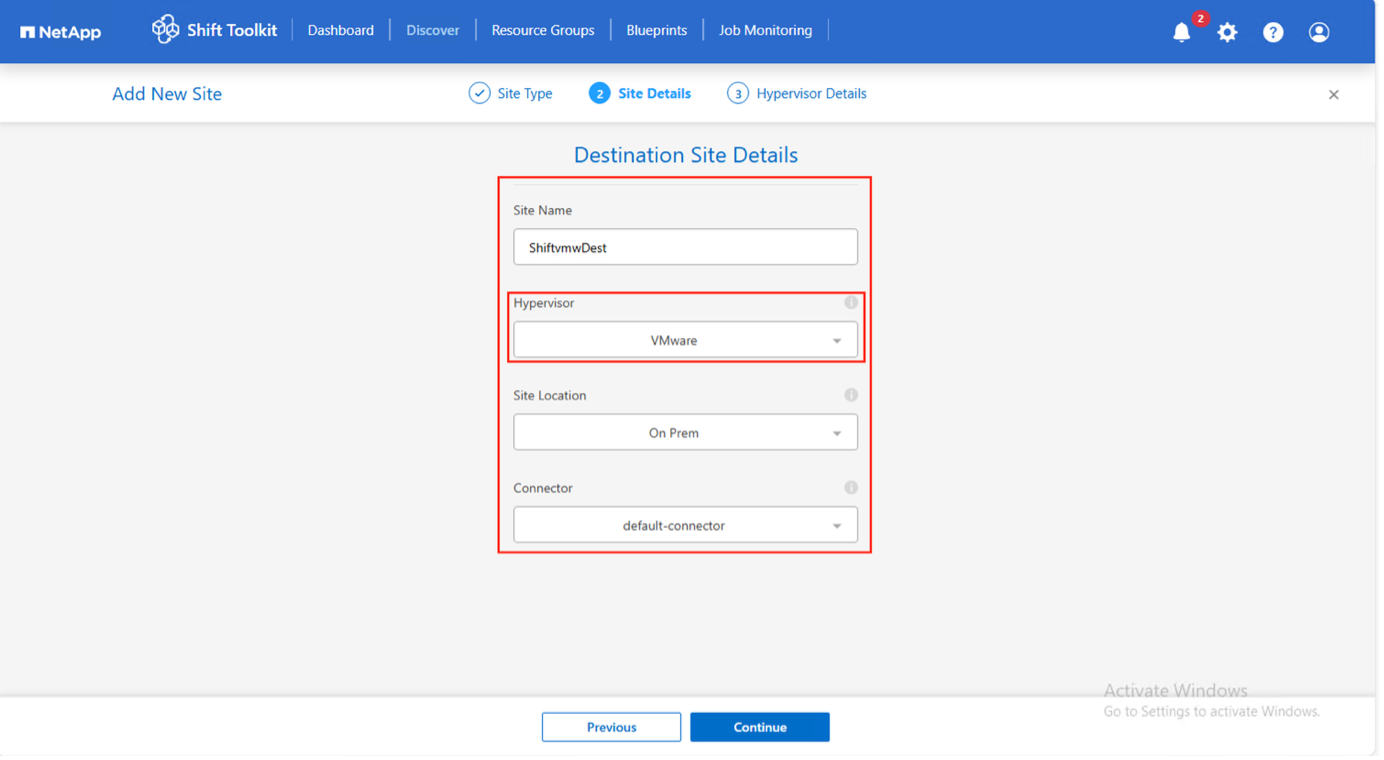 Detalles del sitio de destino