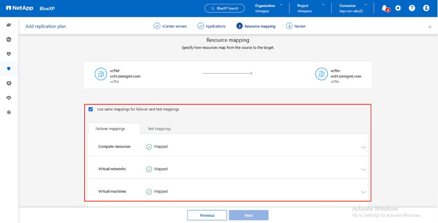 Mapeo de recursos de BlueXP