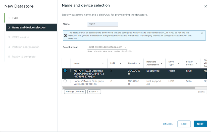 Creación de un almacén de datos en un dispositivo iSCSI