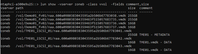 Información de LUN de vVol con ONTAP CLI