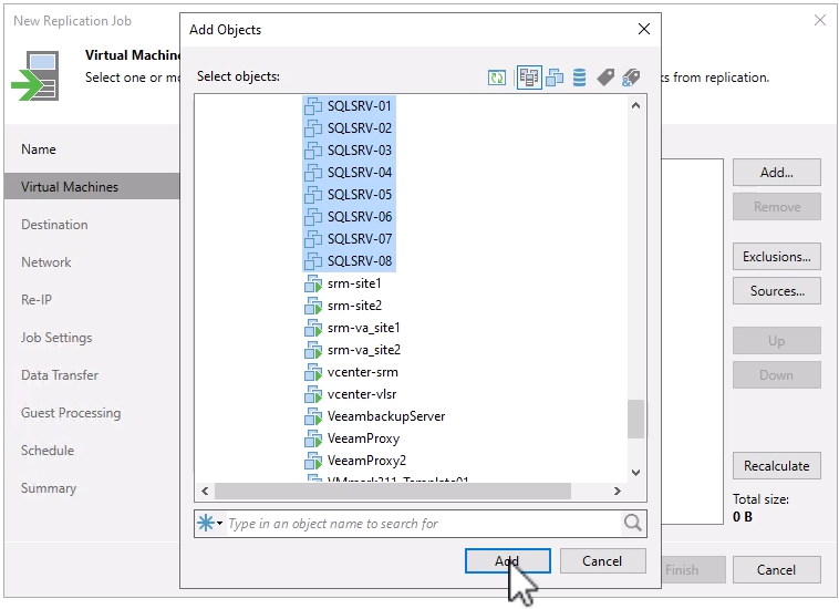 Seleccione las máquinas virtuales que se van a replicar