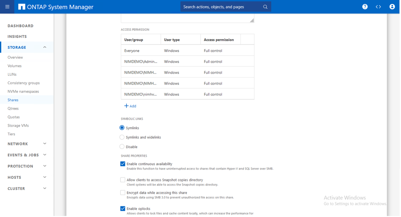 Imagen de la configuración de permisos NTFS