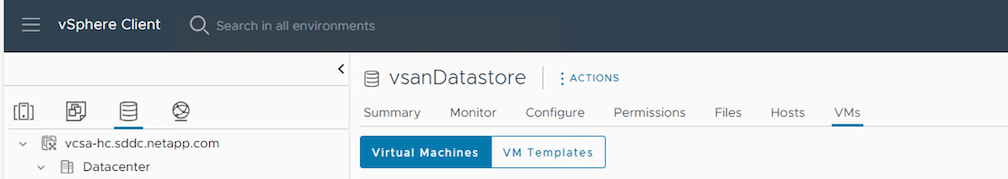 Equipos virtuales en un almacén de datos específico