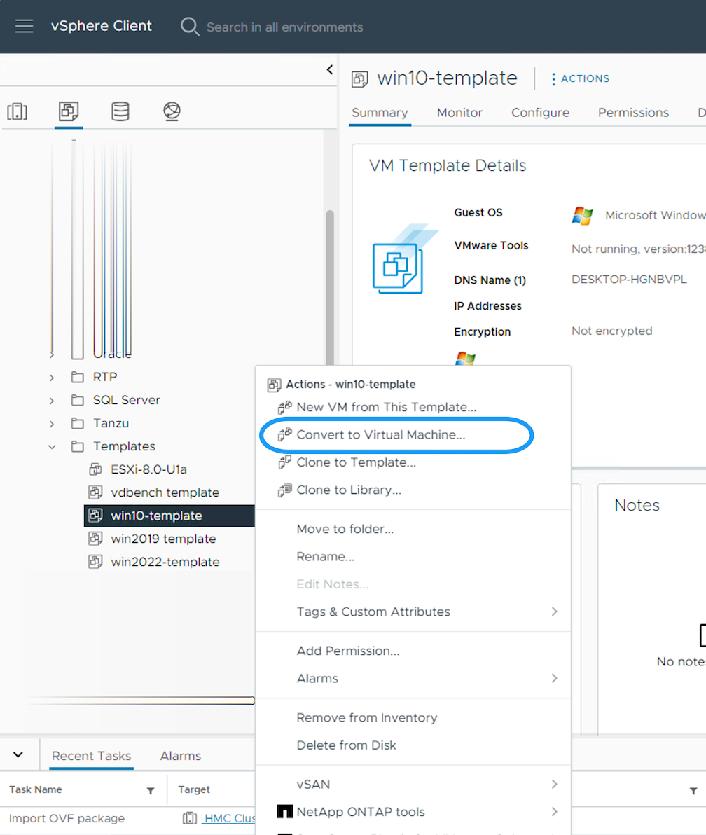 Convertir plantilla de VM en VM