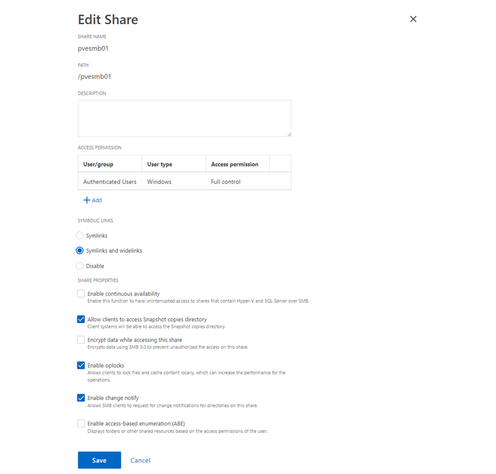 Información de uso compartido de SMB