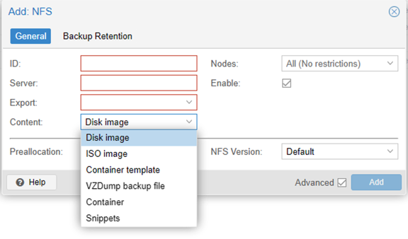 Tipos de contenido con NAS